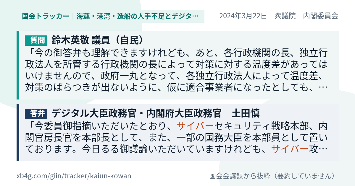 質問と答弁のカード