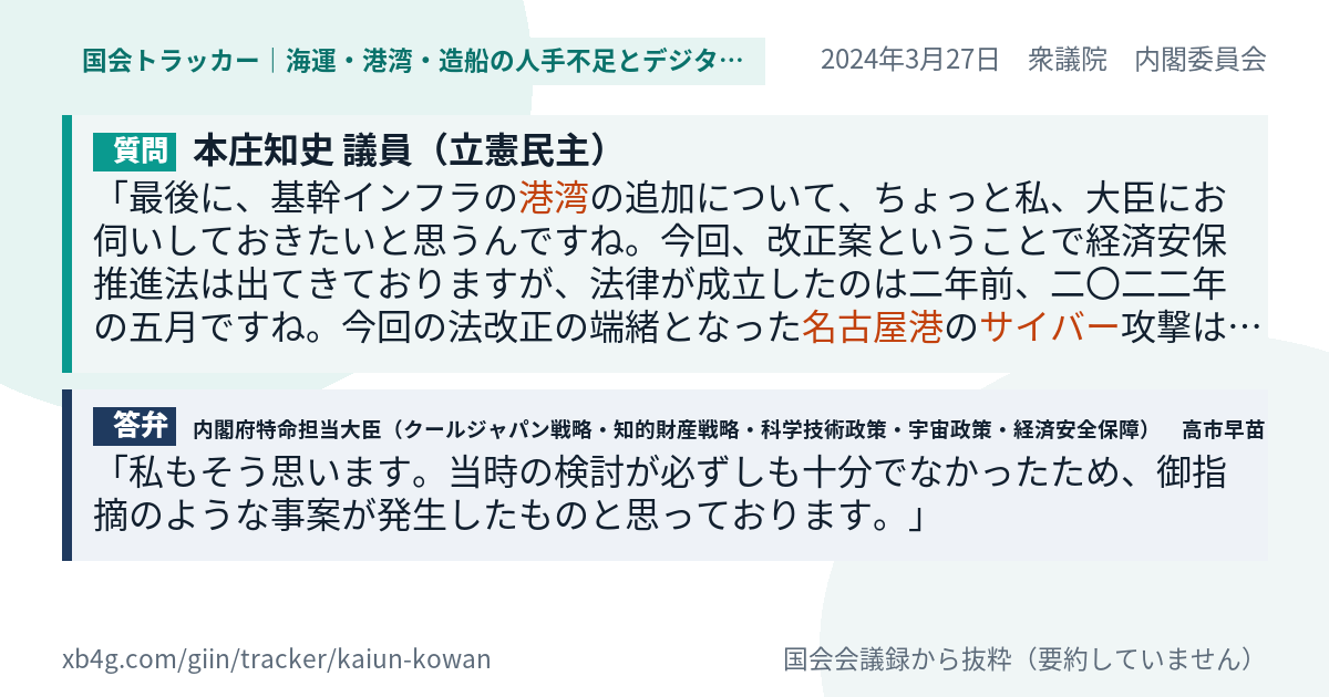 質問と答弁のカード