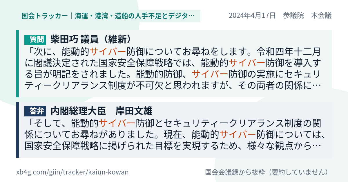 質問と答弁のカード