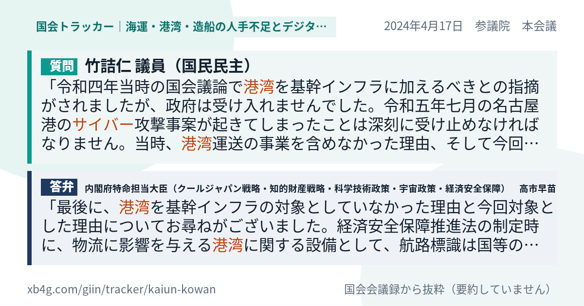 質問と答弁のカード