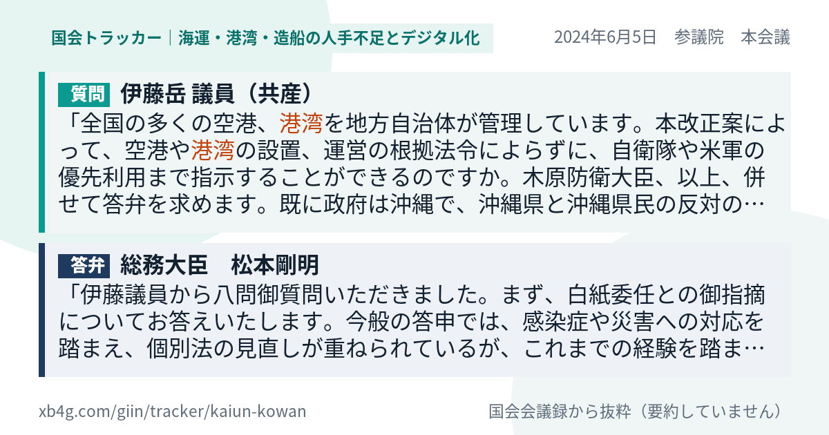 質問と答弁のカード