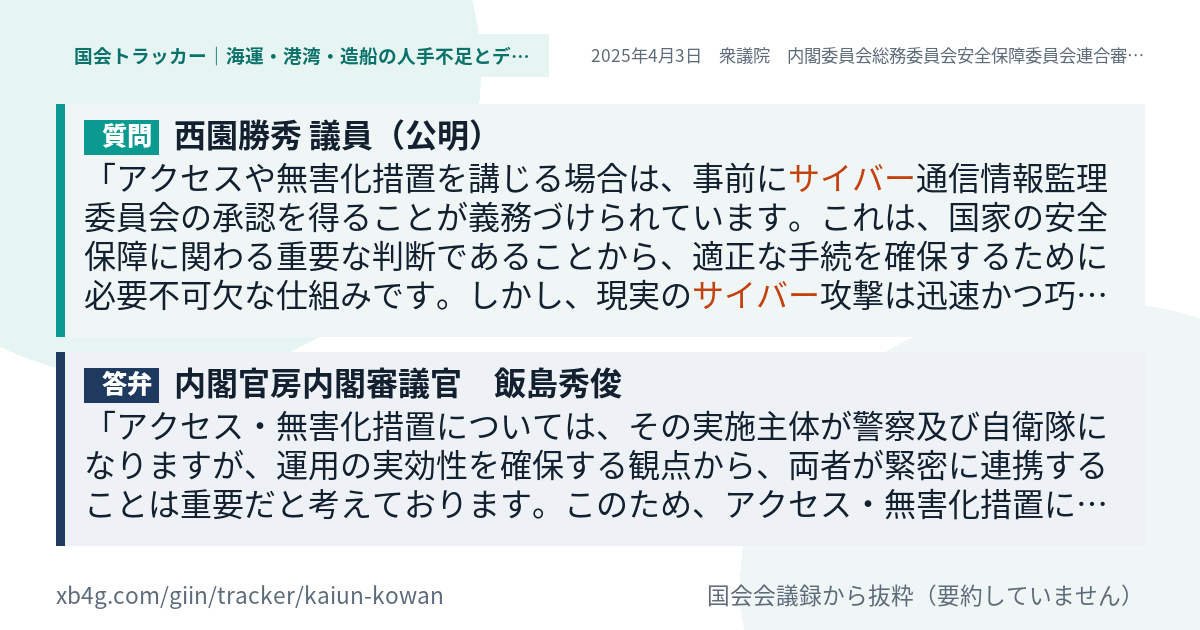 質問と答弁のカード