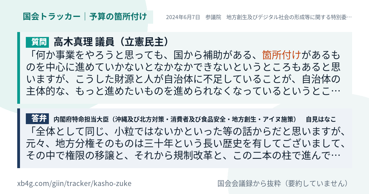 質問と答弁のカード