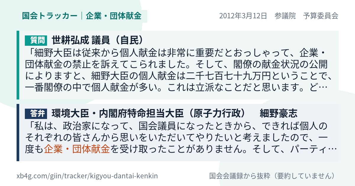 質問と答弁のカード