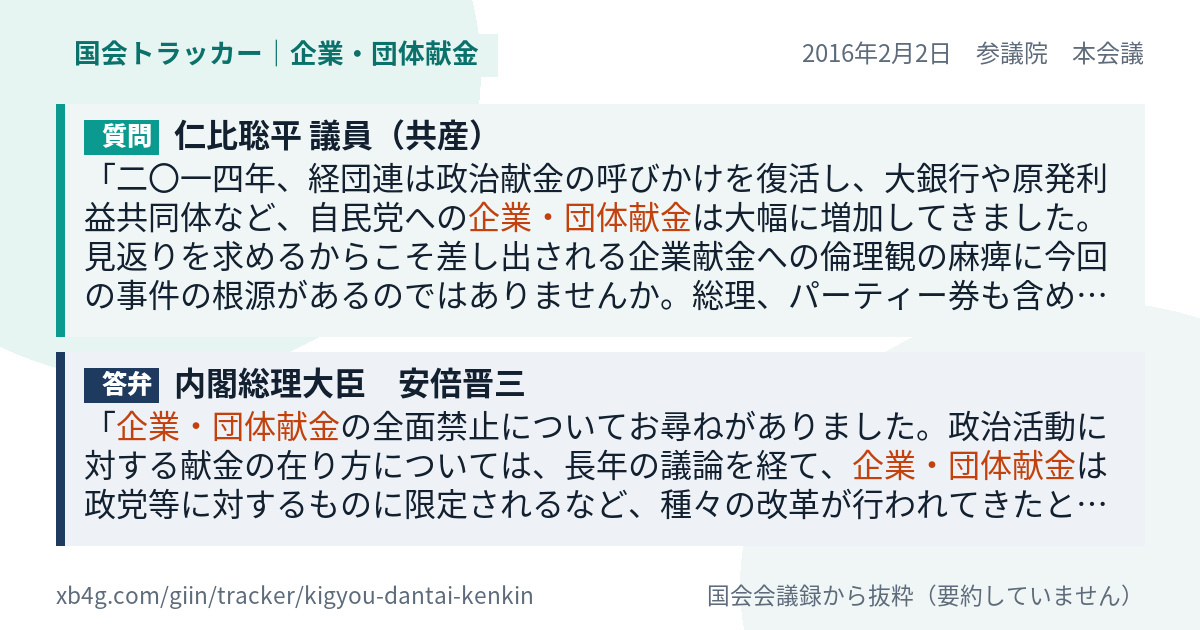 質問と答弁のカード
