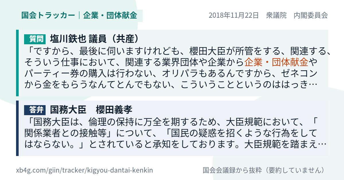質問と答弁のカード