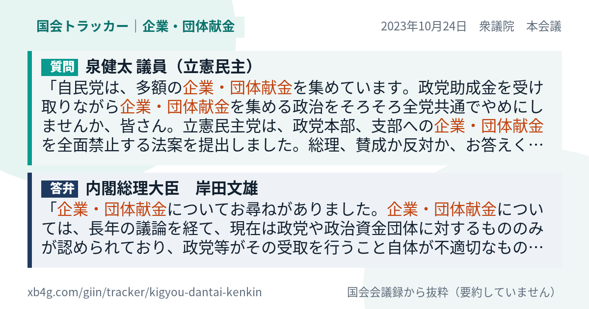 質問と答弁のカード
