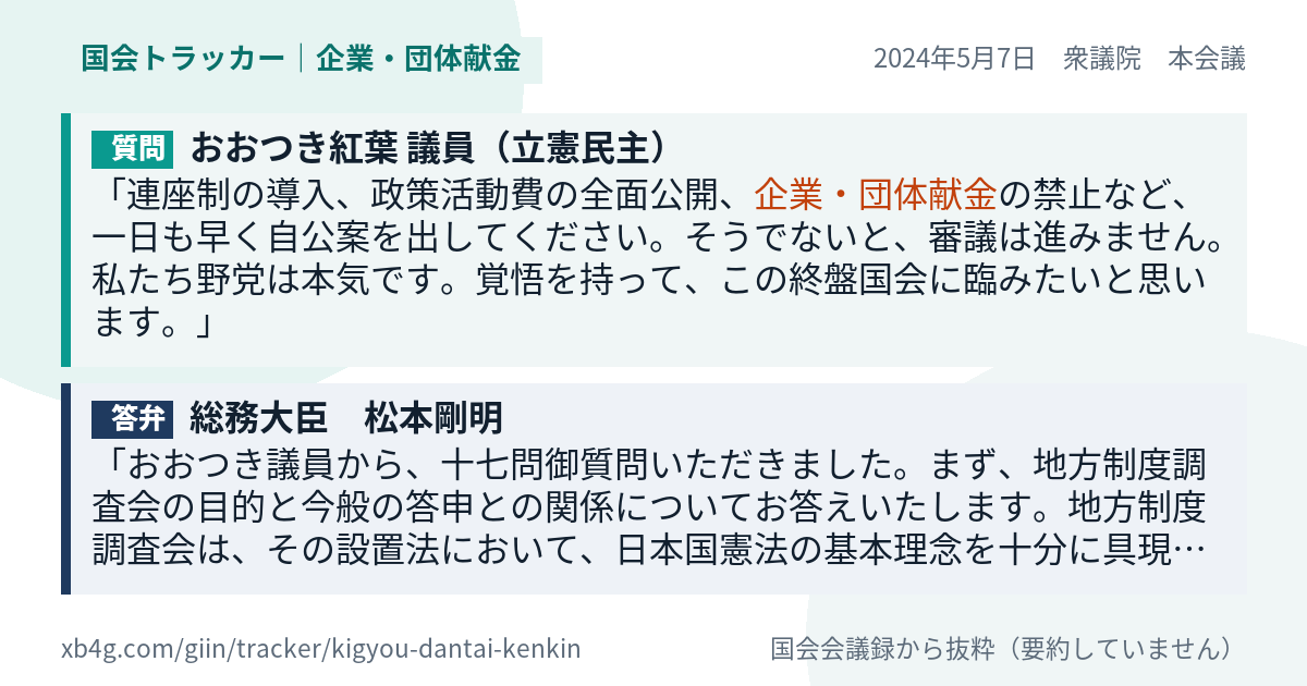 質問と答弁のカード