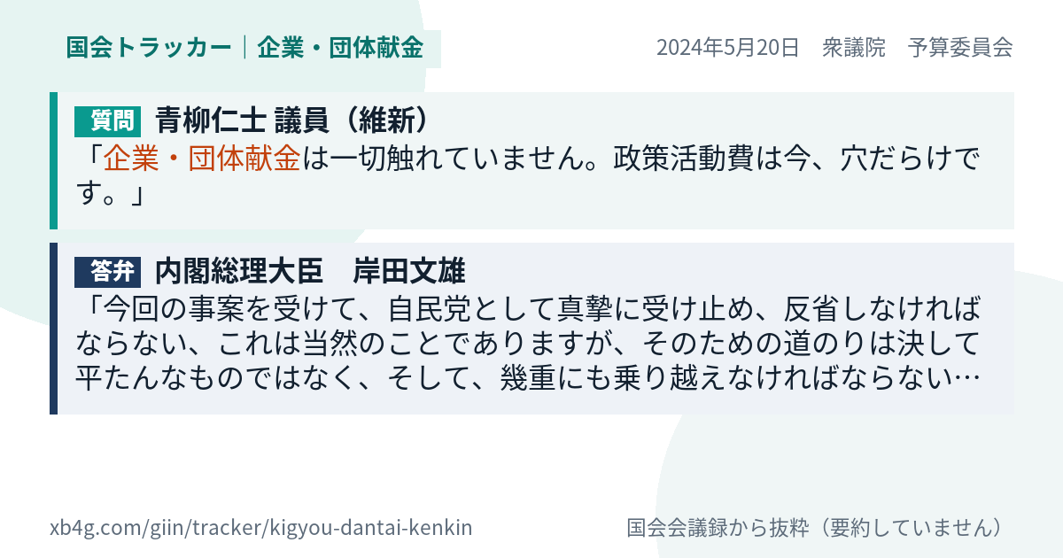 質問と答弁のカード