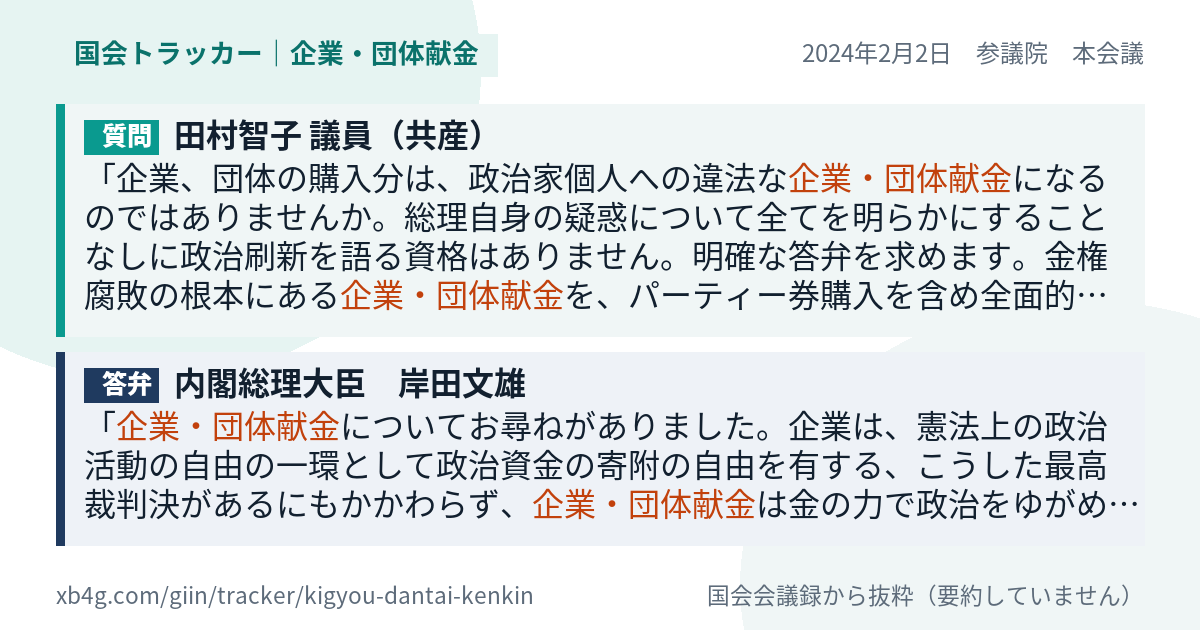 質問と答弁のカード