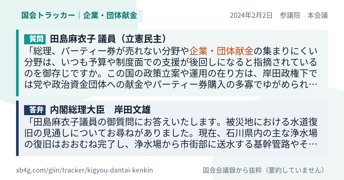 質問と答弁のカード