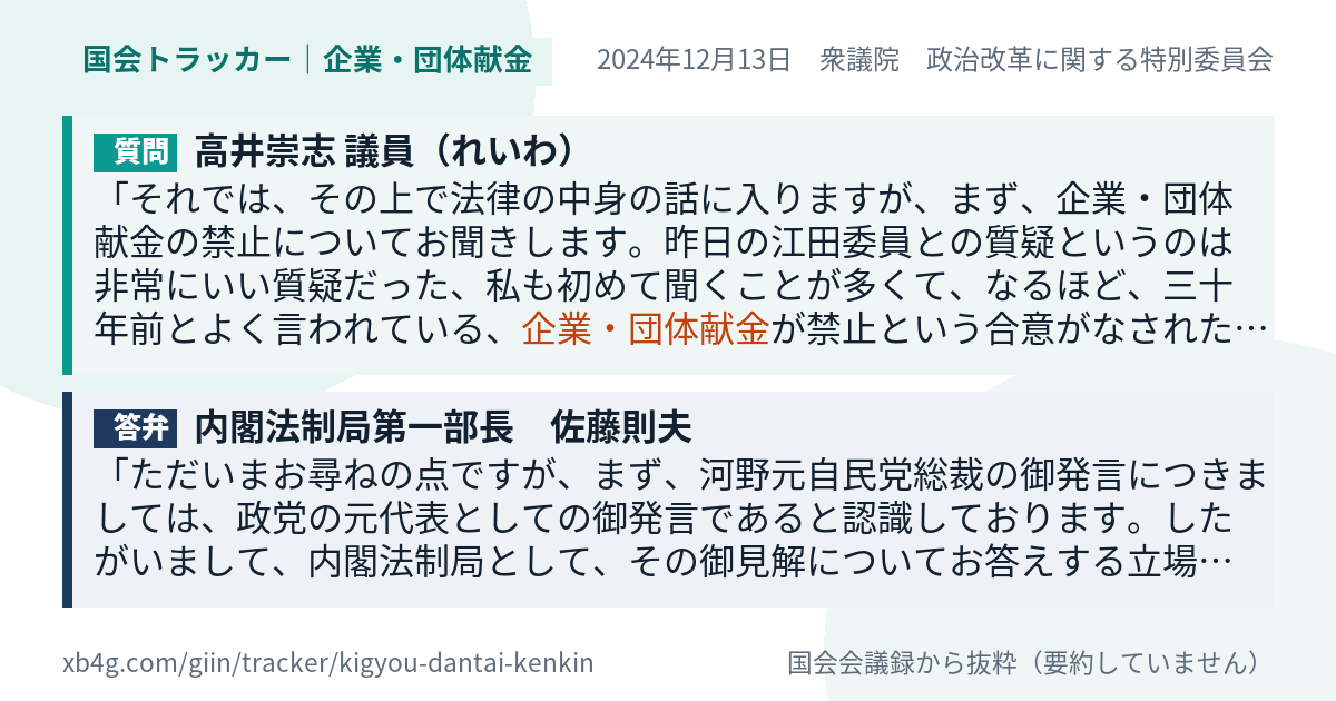 質問と答弁のカード