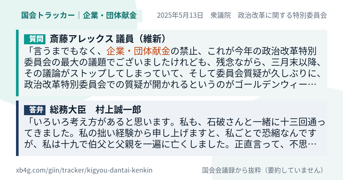 質問と答弁のカード