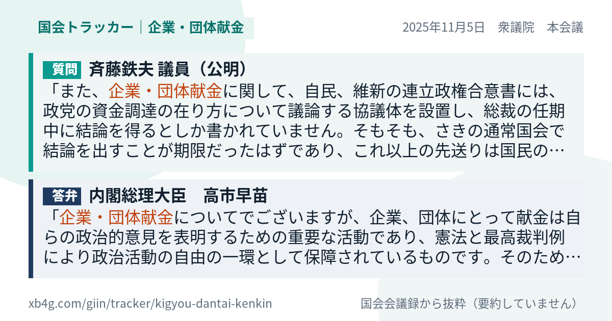 質問と答弁のカード