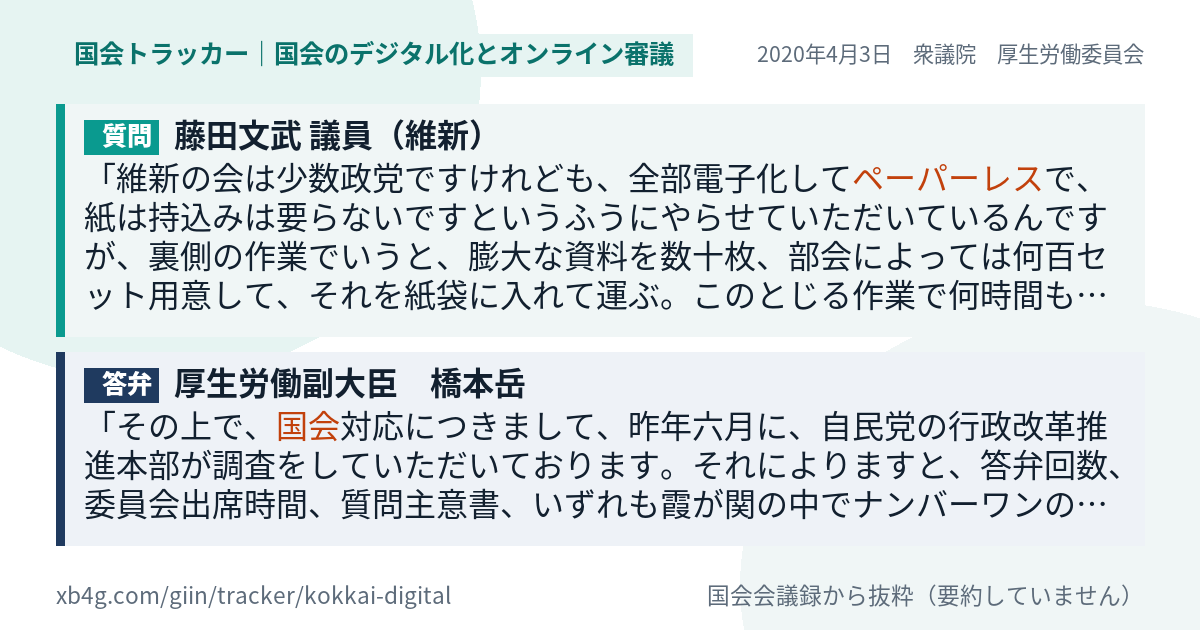 質問と答弁のカード