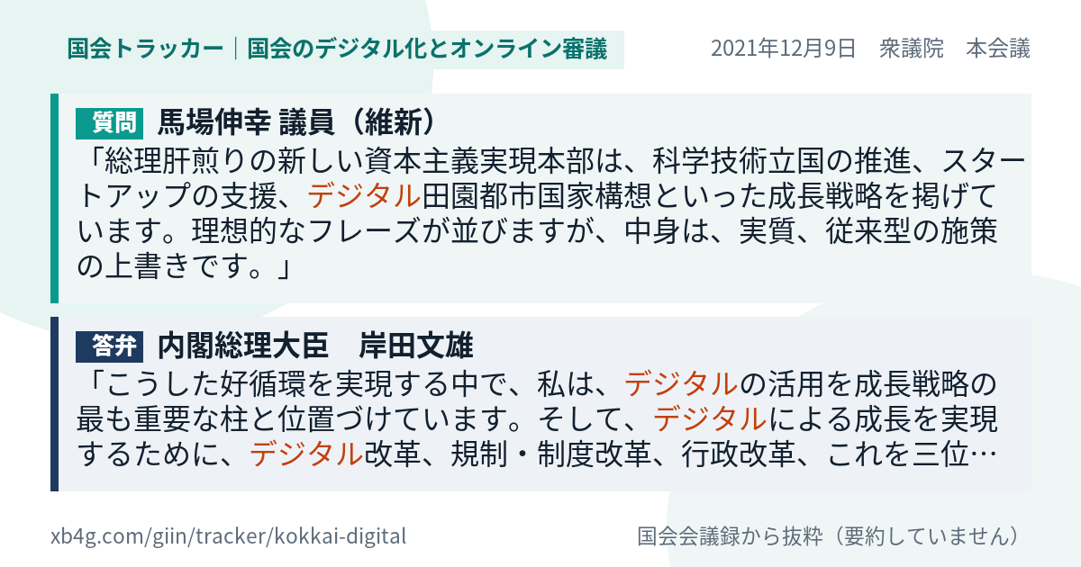 質問と答弁のカード