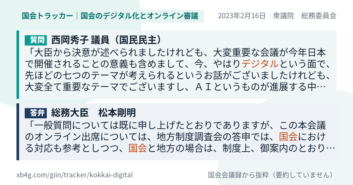 質問と答弁のカード
