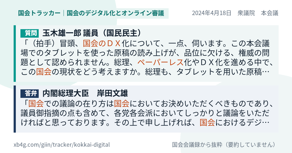 質問と答弁のカード