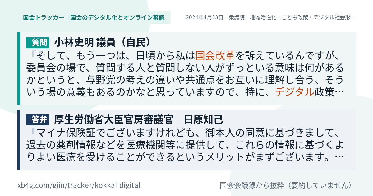 質問と答弁のカード