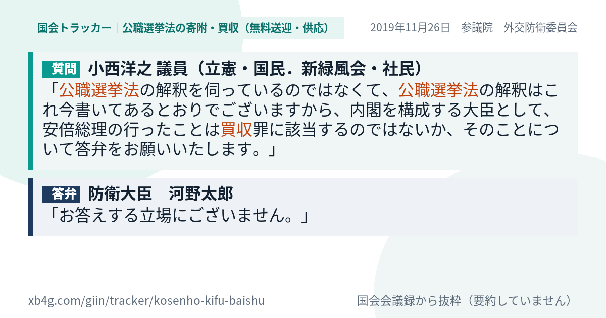 質問と答弁のカード