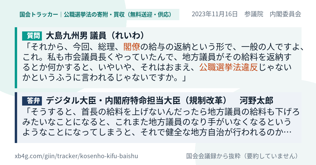 質問と答弁のカード
