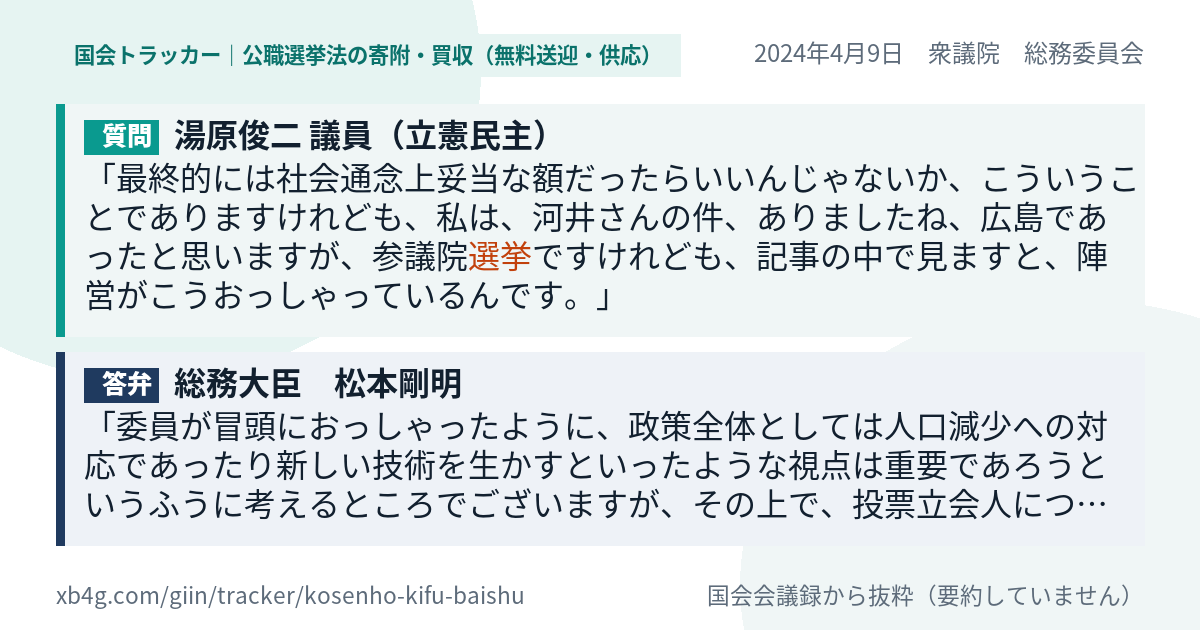 質問と答弁のカード