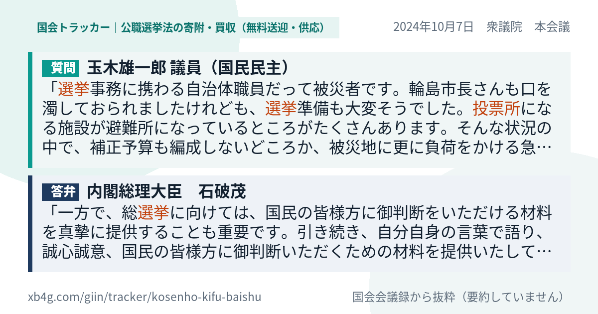 質問と答弁のカード