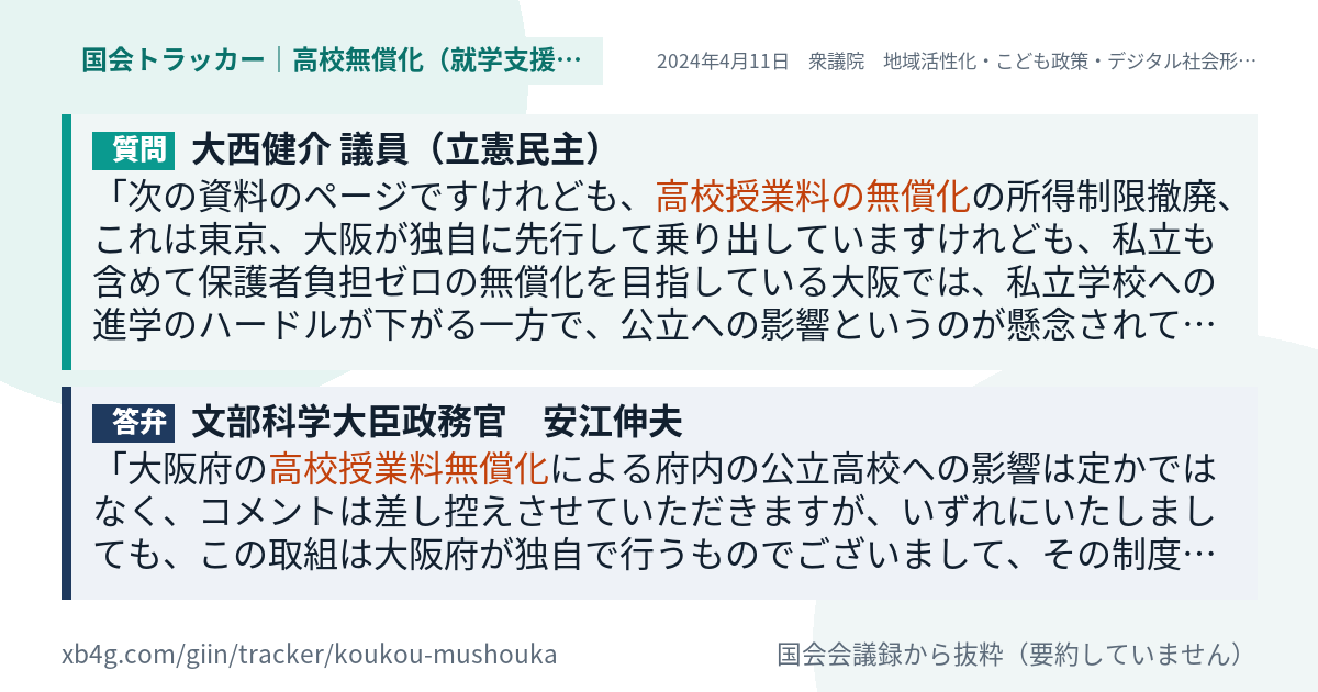 質問と答弁のカード