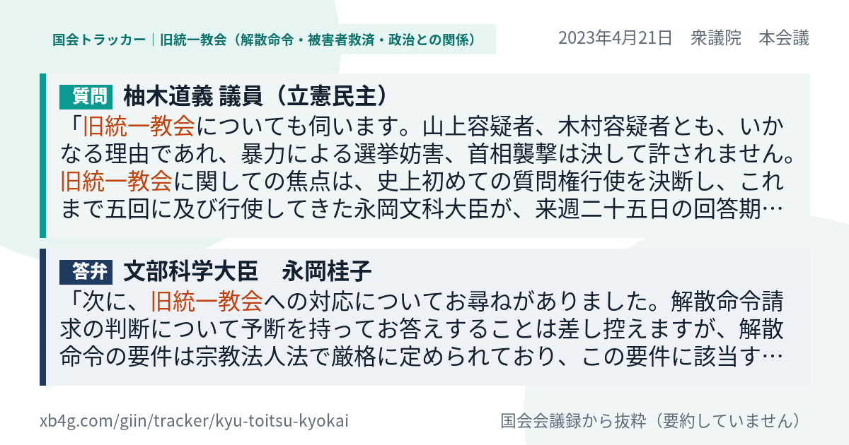 質問と答弁のカード