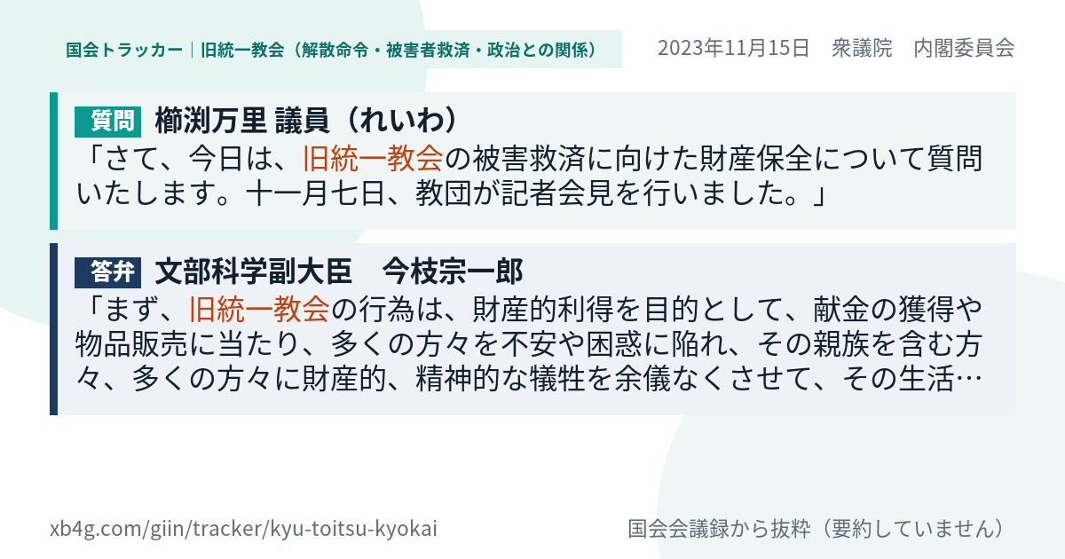 質問と答弁のカード