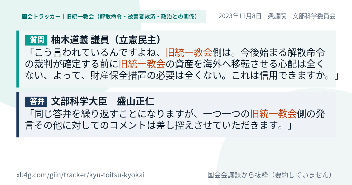 質問と答弁のカード