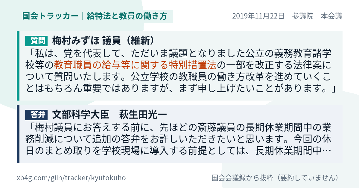 質問と答弁のカード