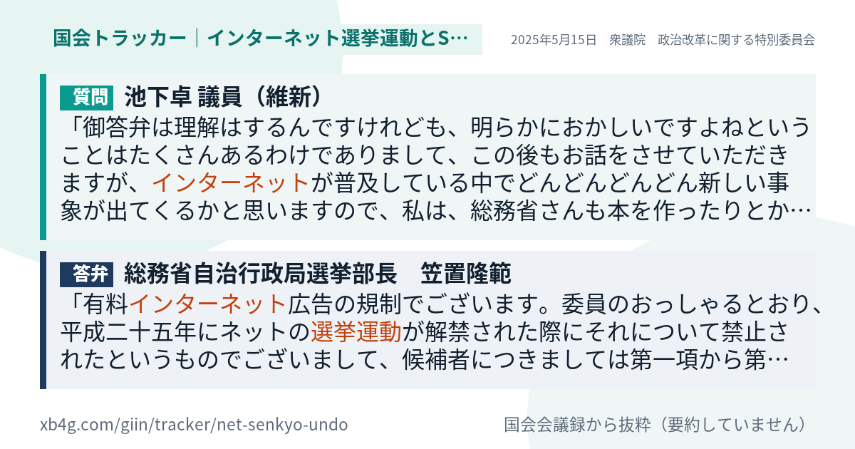 質問と答弁のカード