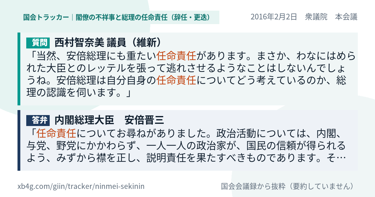 質問と答弁のカード