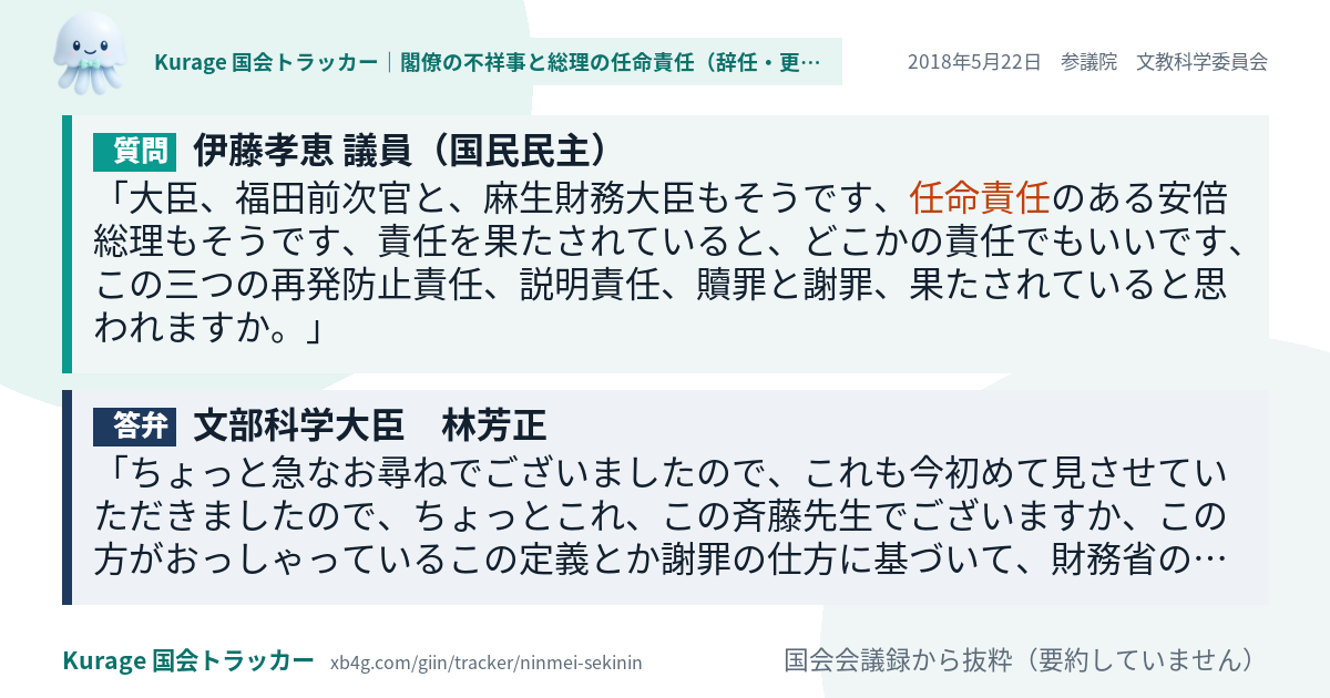 質問と答弁のカード