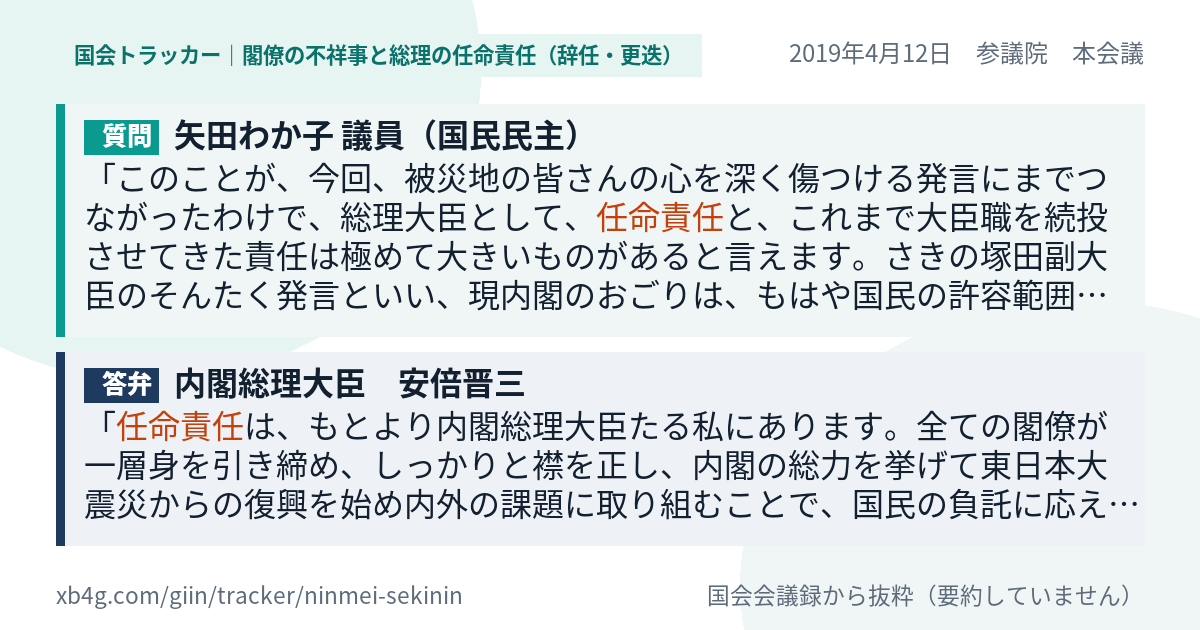 質問と答弁のカード