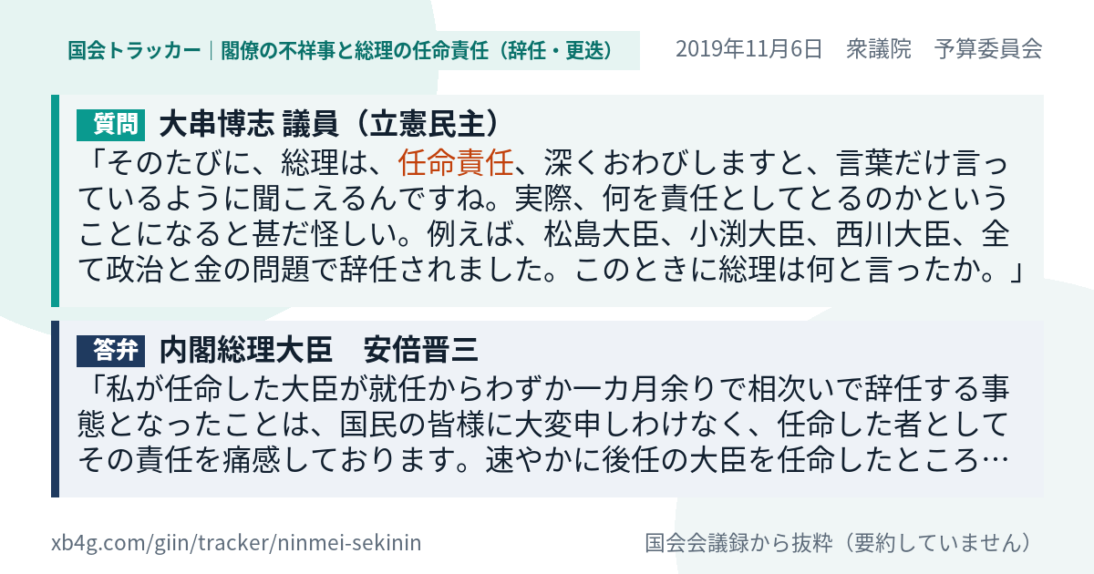 質問と答弁のカード