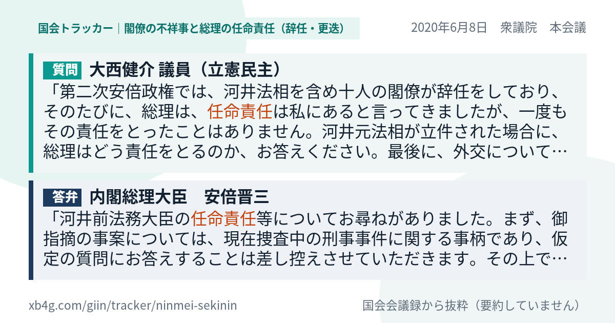 質問と答弁のカード