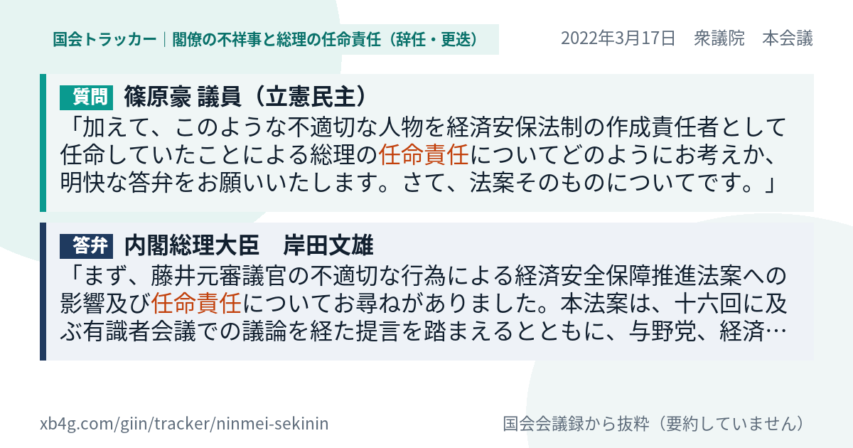 質問と答弁のカード