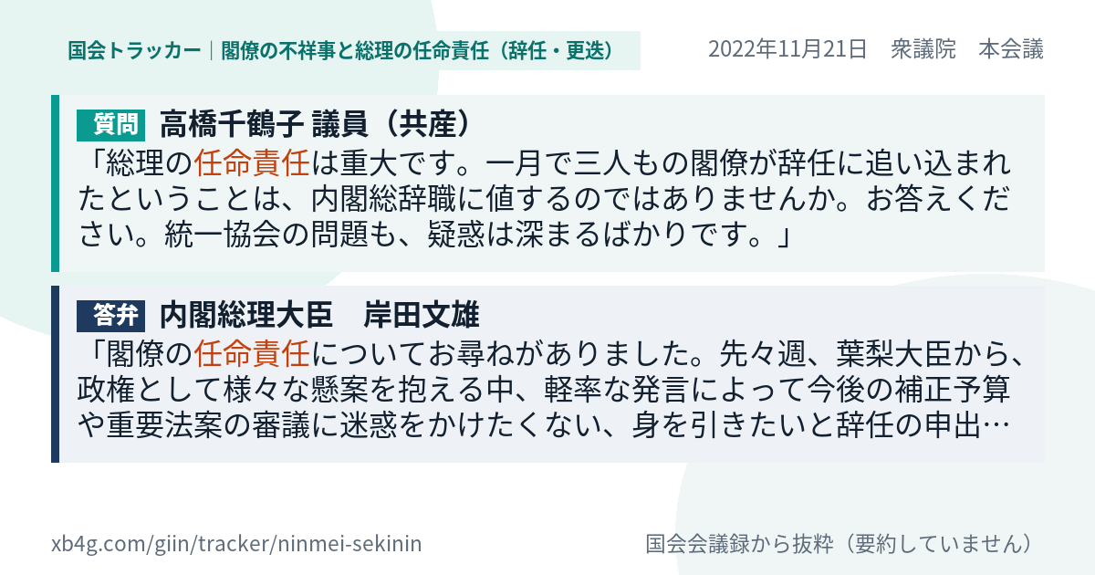 質問と答弁のカード