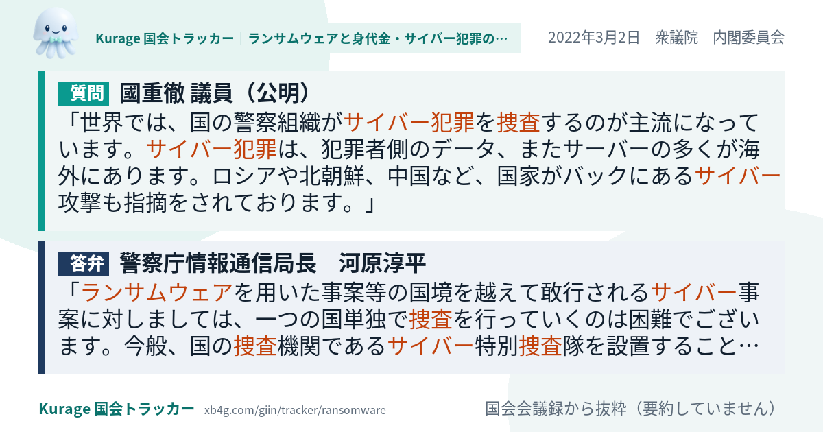 質問と答弁のカード