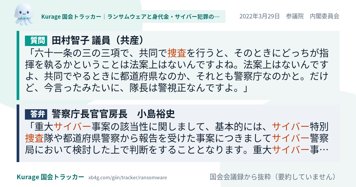 質問と答弁のカード