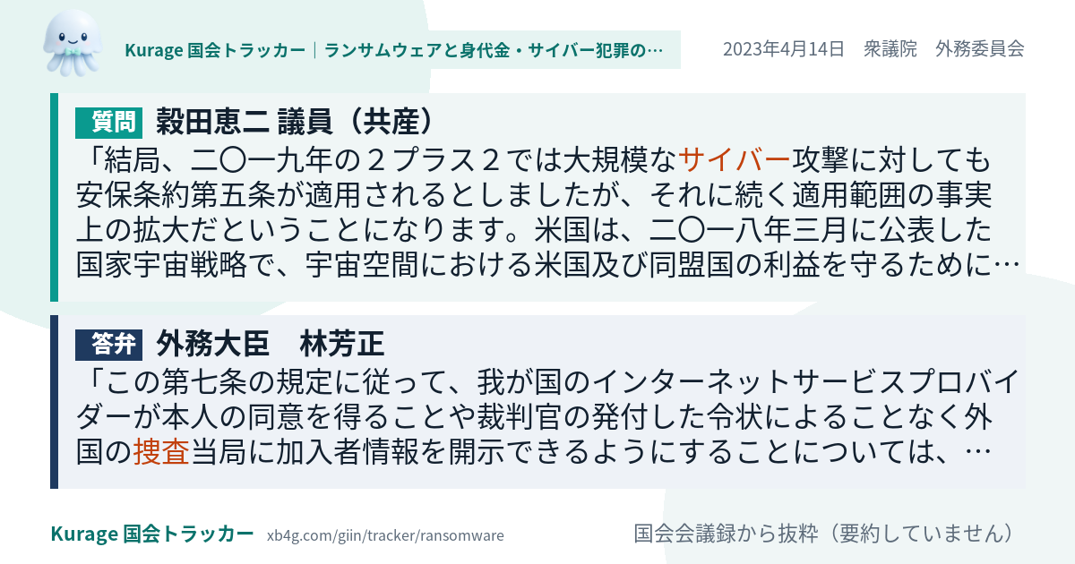 質問と答弁のカード