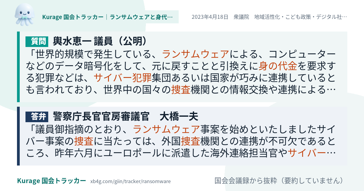 質問と答弁のカード