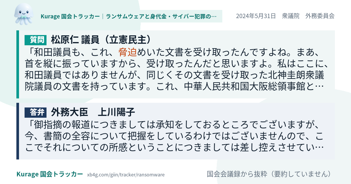 質問と答弁のカード