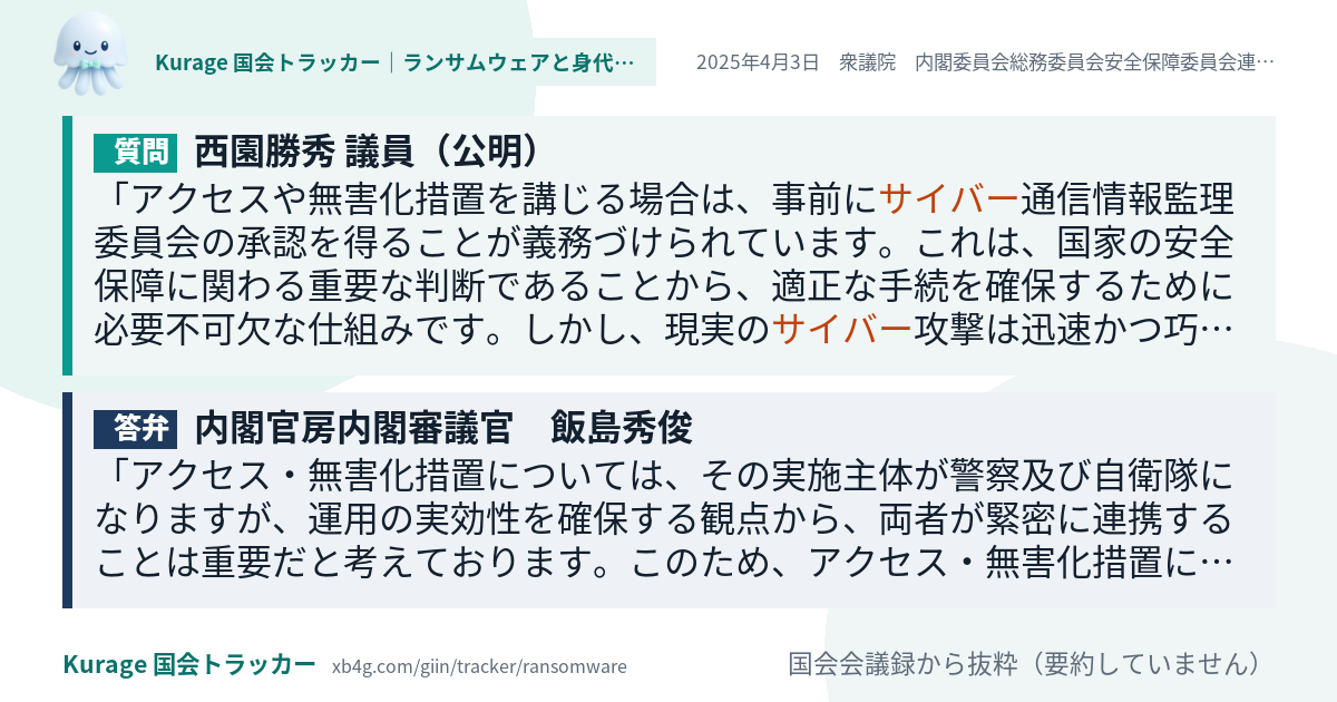 質問と答弁のカード