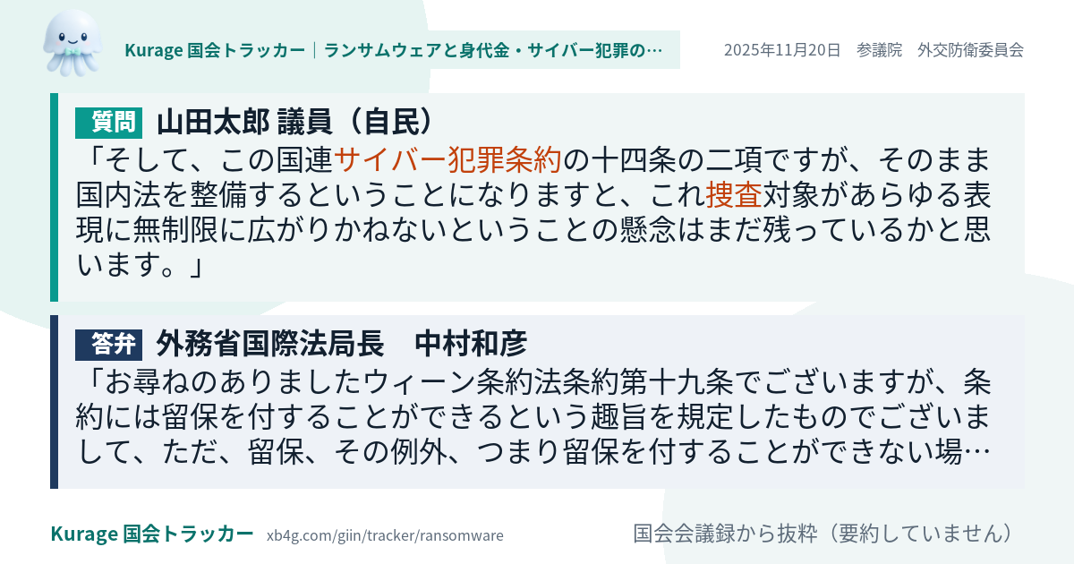 質問と答弁のカード