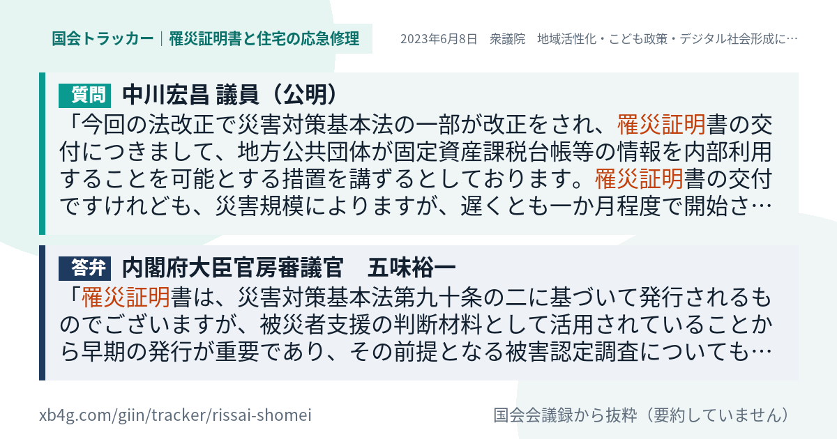 質問と答弁のカード