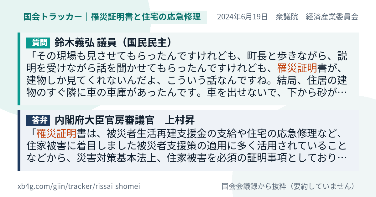 質問と答弁のカード