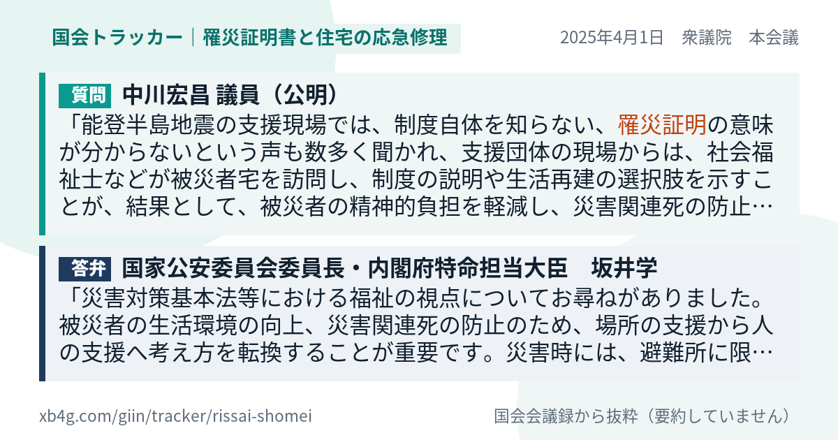 質問と答弁のカード